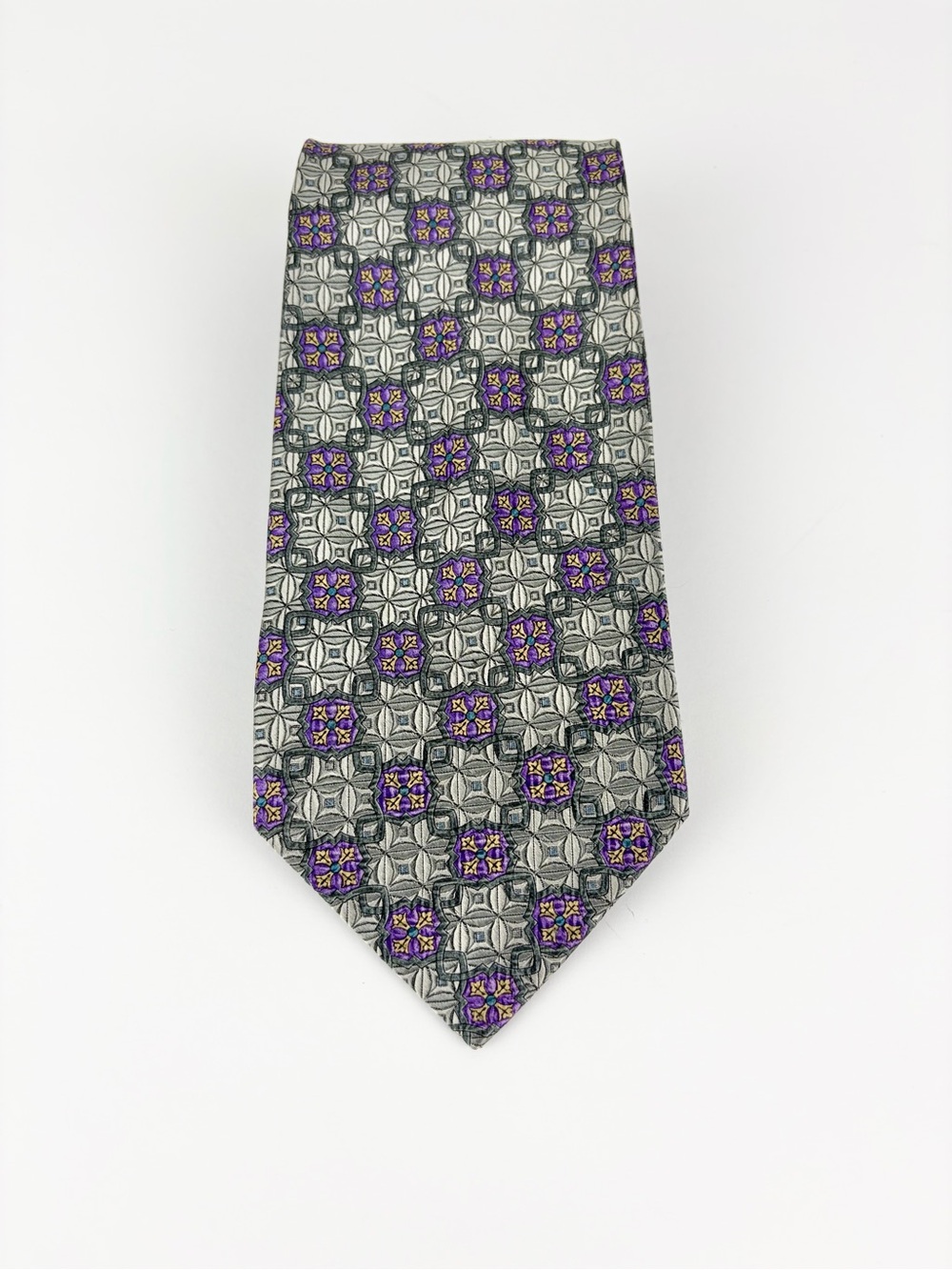 Mark Pendleton Italy Von Maur Purple Grey Polka Dot Hand Made Silk Mens Neck Tie